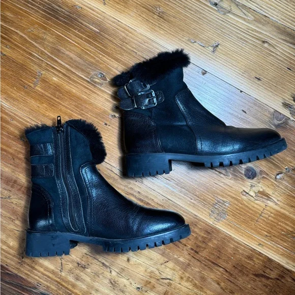 NAPOLEONI Leather Suede Shearling Zip-up Buckled Ankle Boots Made in Italy Sz 36 - Picture 6 of 11